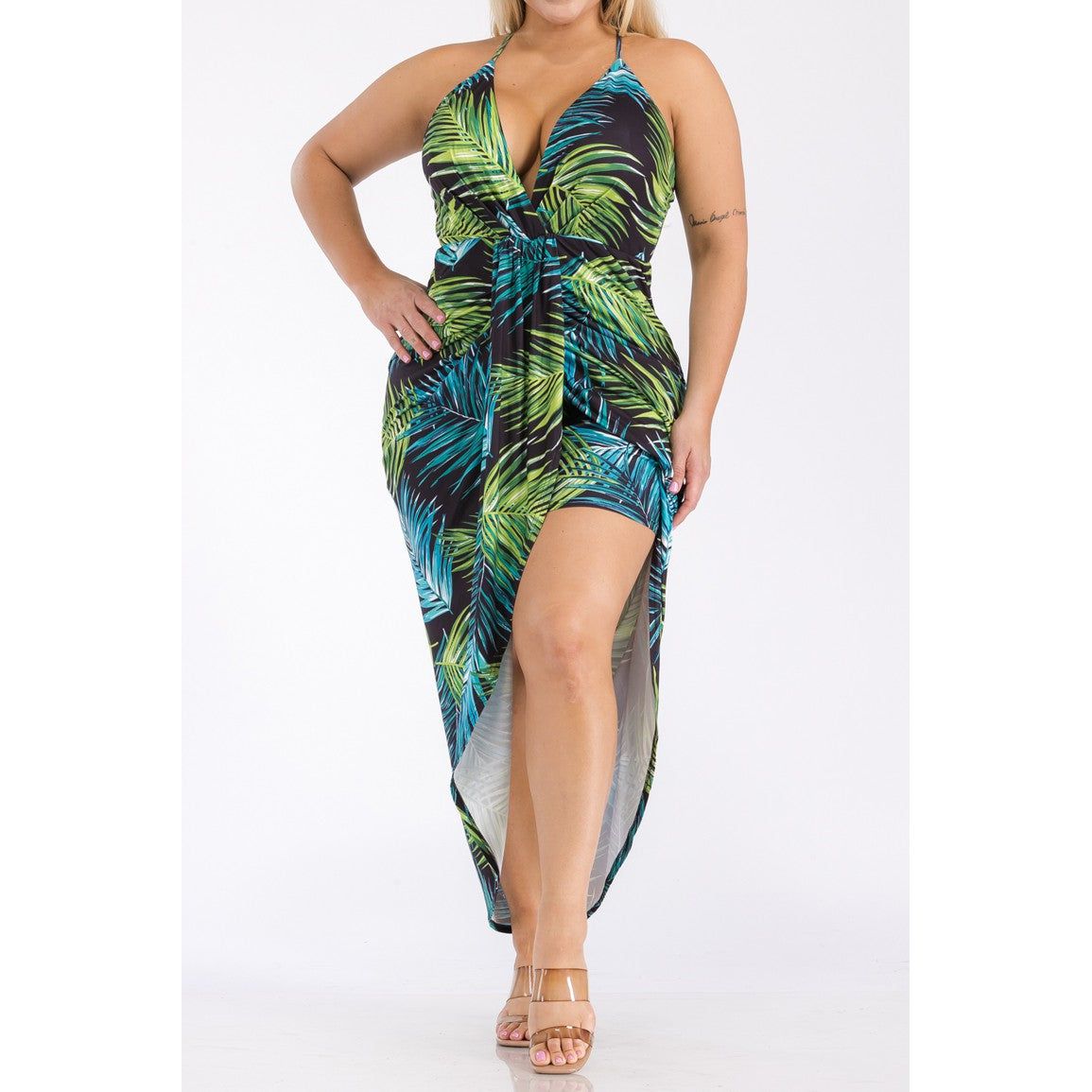 RUCHED TROPICAL BODYCON