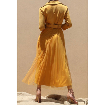 Limited Edition Pleated Skirt Suede Long Dress